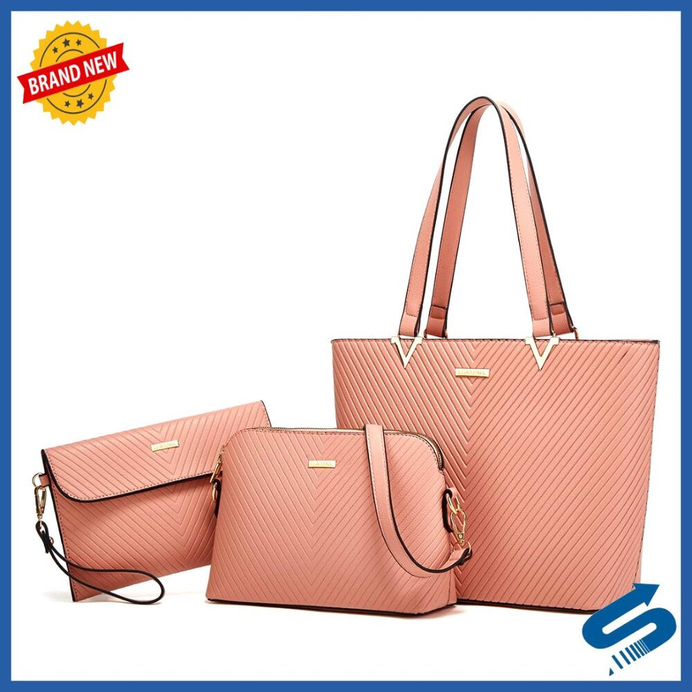 Synthetic Leather Tote Shoulder Bag Set 4pcs with Crossbody Purse